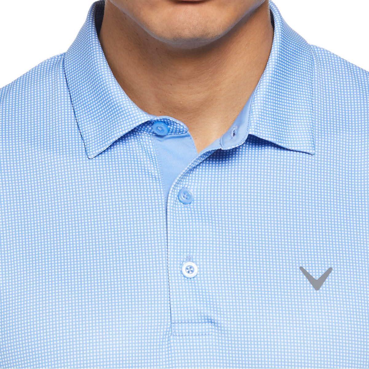 imageCallaway Mens Short Sleeve Core Performance Stretch Golf Polo Sun Protection MoistureWicking Available in Big ampamp TallLight Blue Pin Check