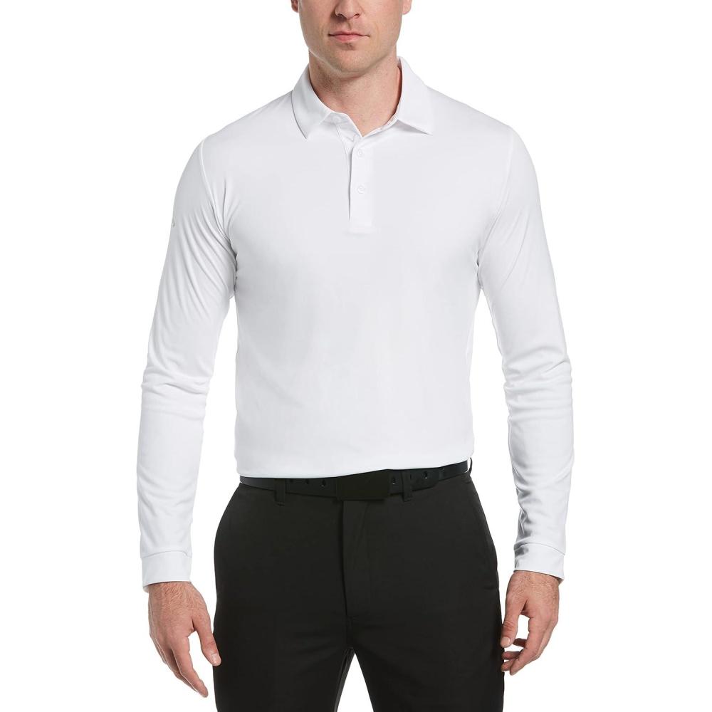 imageCallaway Mens Long Sleeve Moisture Wicking Golf Polo Shirt with Stretch Fabric Available in Big ampamp TallBright White 20
