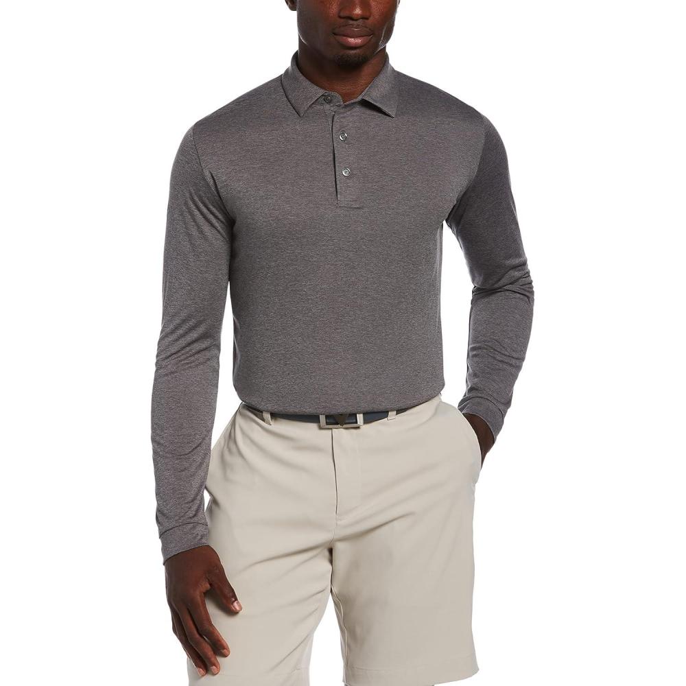 imageCallaway Mens Long Sleeve Moisture Wicking Golf Polo Shirt with Stretch Fabric Available in Big ampamp TallQuiet Shade Heather