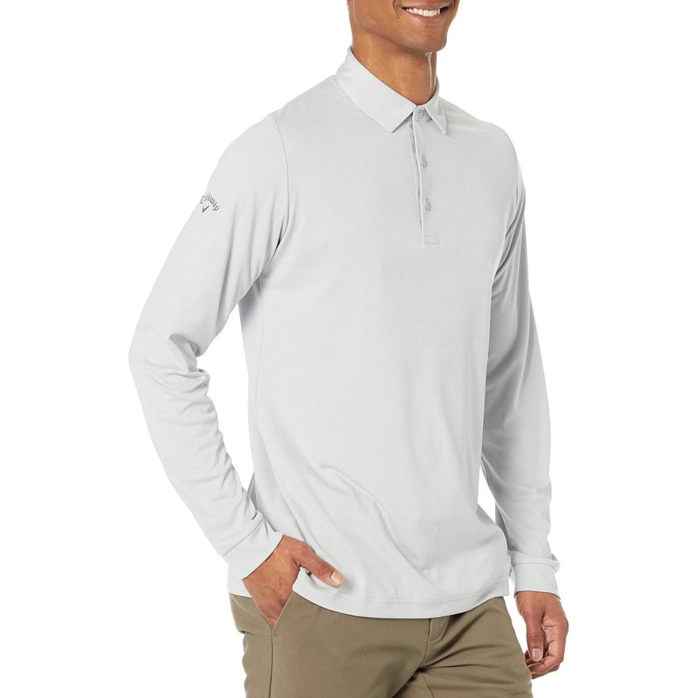 imageCallaway Mens Long Sleeve Moisture Wicking Golf Polo Shirt with Stretch Fabric Available in Big ampamp TallWhite Grey Htr