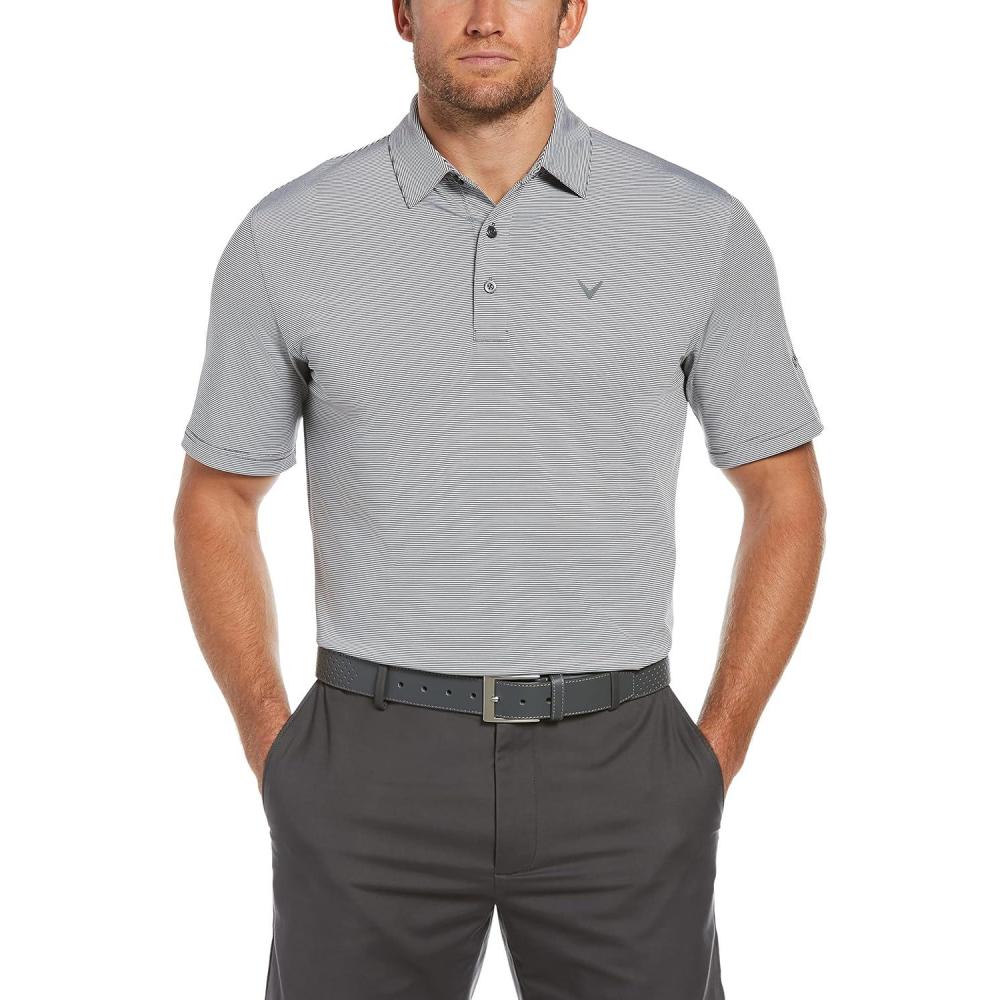 imageCallaway Mens Pro Spin Fine Line Short Sleeve Golf Polo Stretch MoistureWicking Sun Protection Available in Big ampamp TallAsphalt