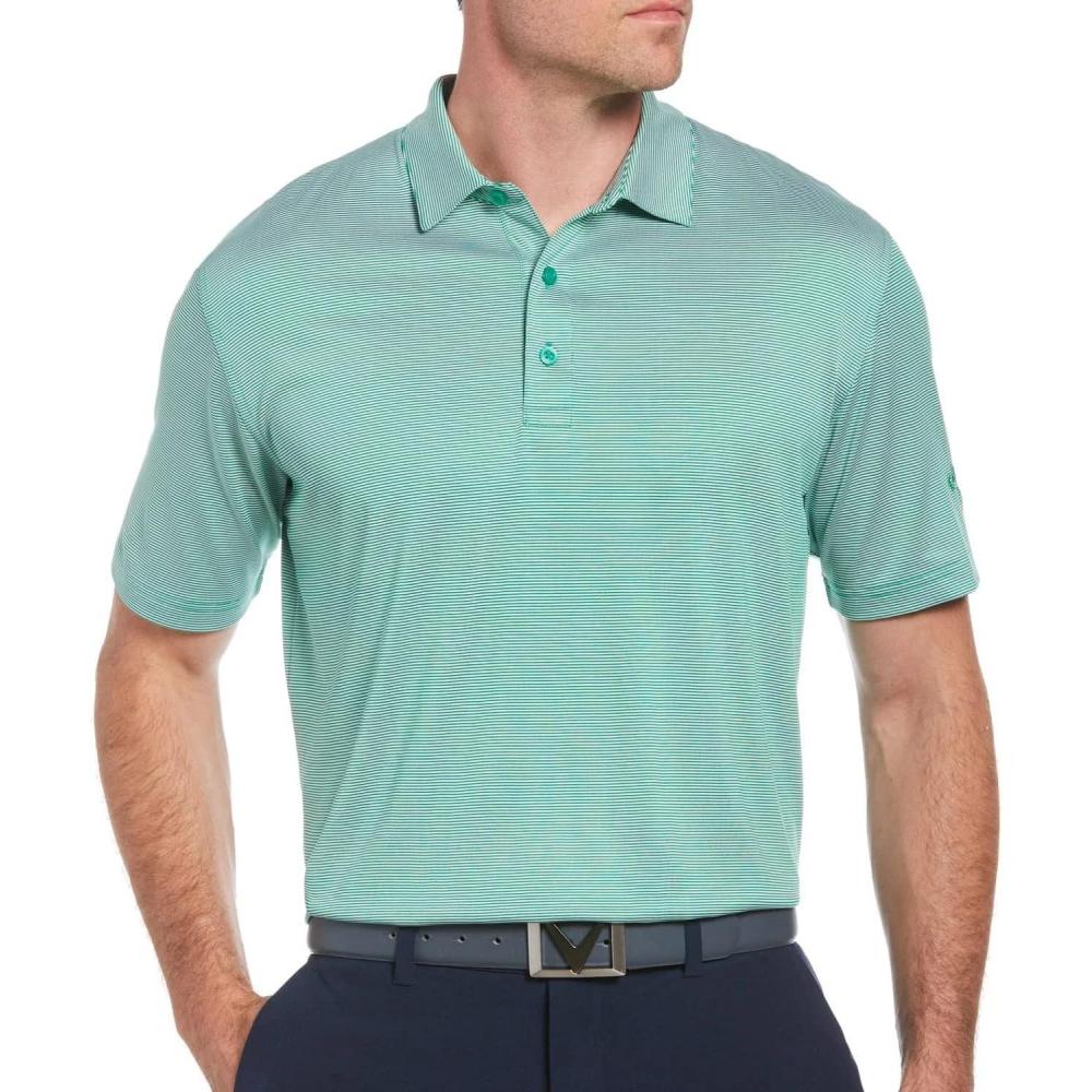 imageCallaway Mens Pro Spin Fine Line Short Sleeve Golf Polo Stretch MoistureWicking Sun Protection Available in Big ampamp TallGolf Green