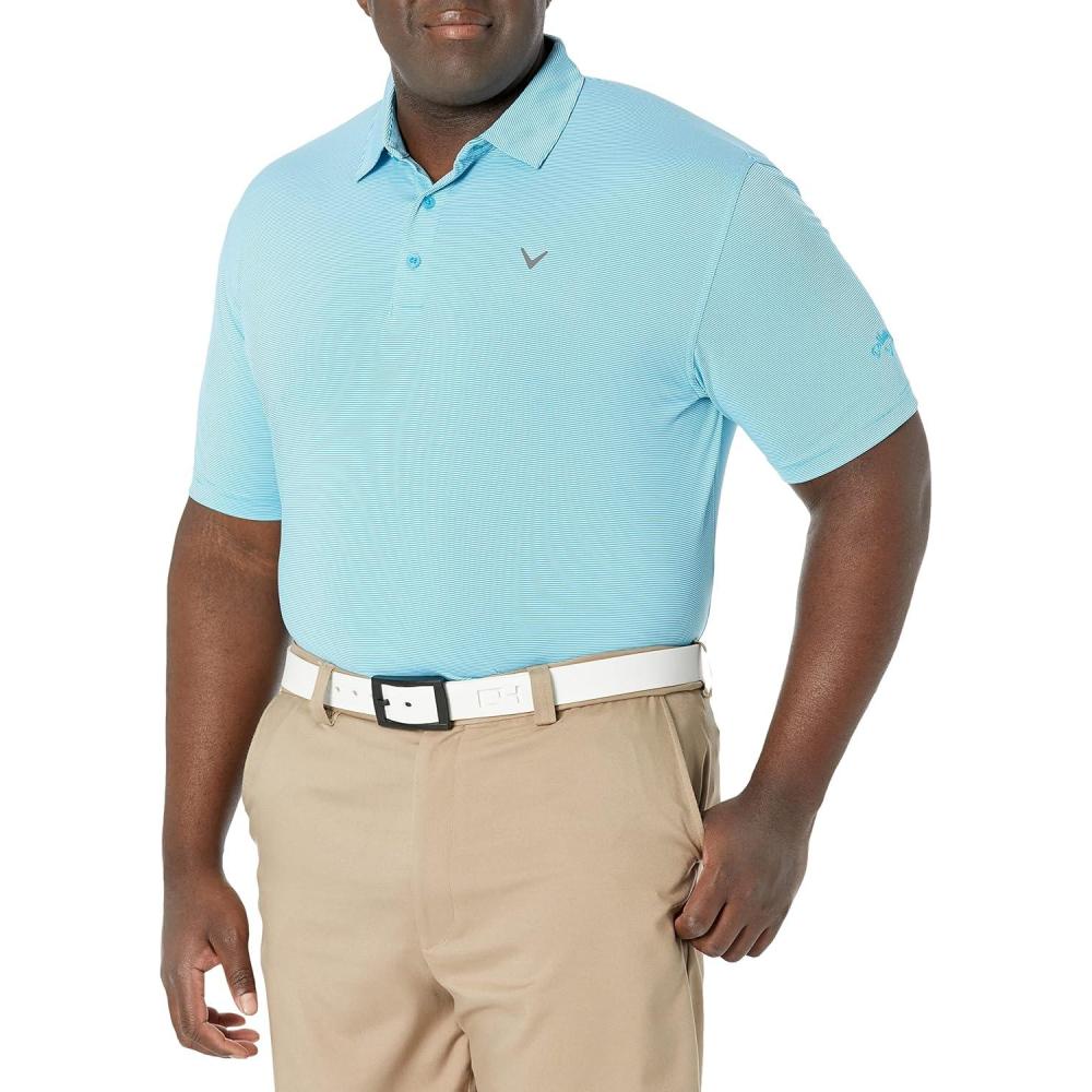 imageCallaway Mens Pro Spin Fine Line Short Sleeve Golf Polo Stretch MoistureWicking Sun Protection Available in Big ampamp TallHawaiian Ocean