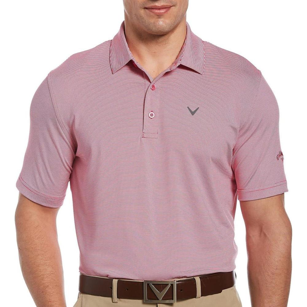 imageCallaway Mens Pro Spin Fine Line Short Sleeve Golf Polo Stretch MoistureWicking Sun Protection Available in Big ampamp TallLilac Rose