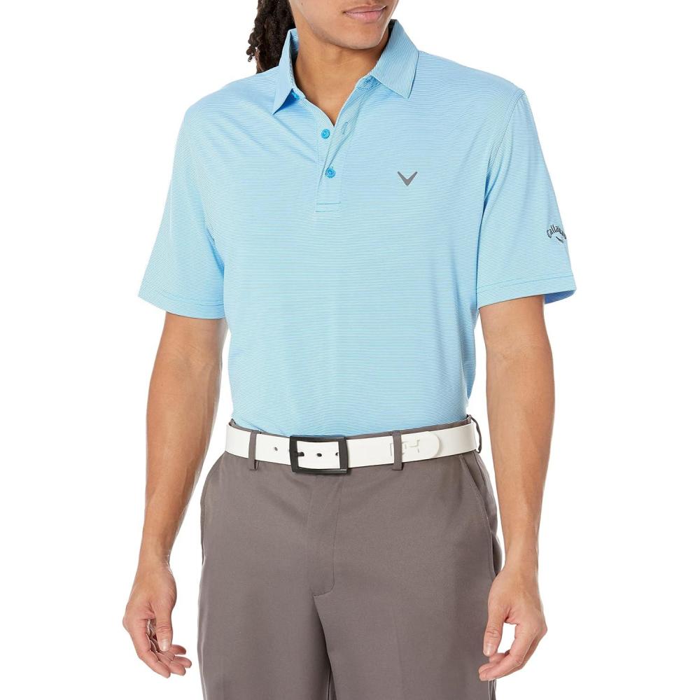 imageCallaway Mens Pro Spin Fine Line Short Sleeve Golf Polo Stretch MoistureWicking Sun Protection Available in Big ampamp TallMalibu Blue