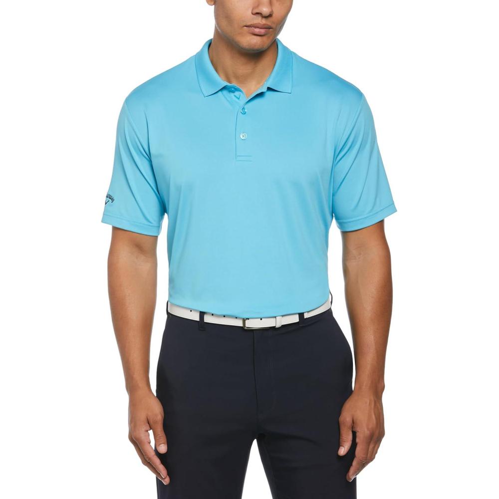 imageCallaway Mens Solid Optidri Short Sleeve Golf Polo Shirt with Stretch Fabric Sun Protection Extended Sizes Small4xlBlue Atoll