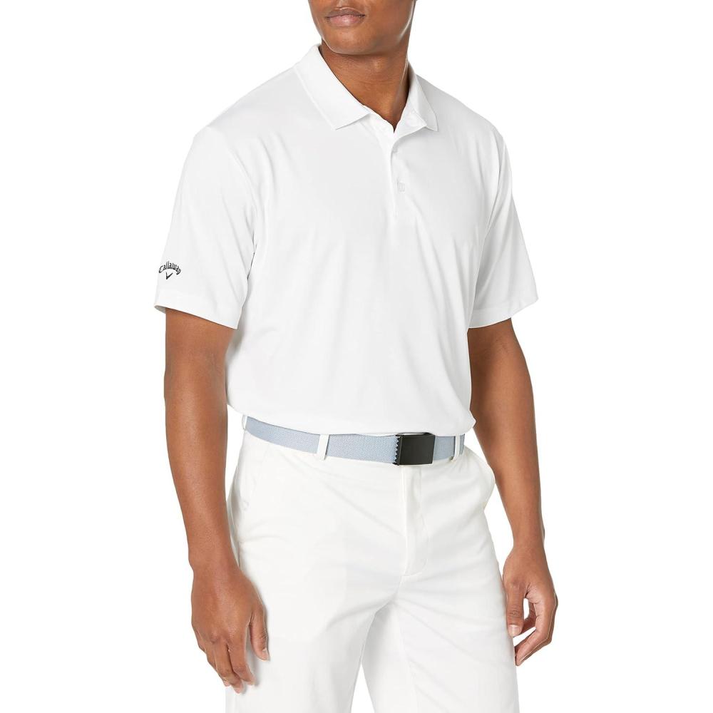 imageCallaway Mens Solid Optidri Short Sleeve Golf Polo Shirt with Stretch Fabric Sun Protection Extended Sizes Small4xlWhite