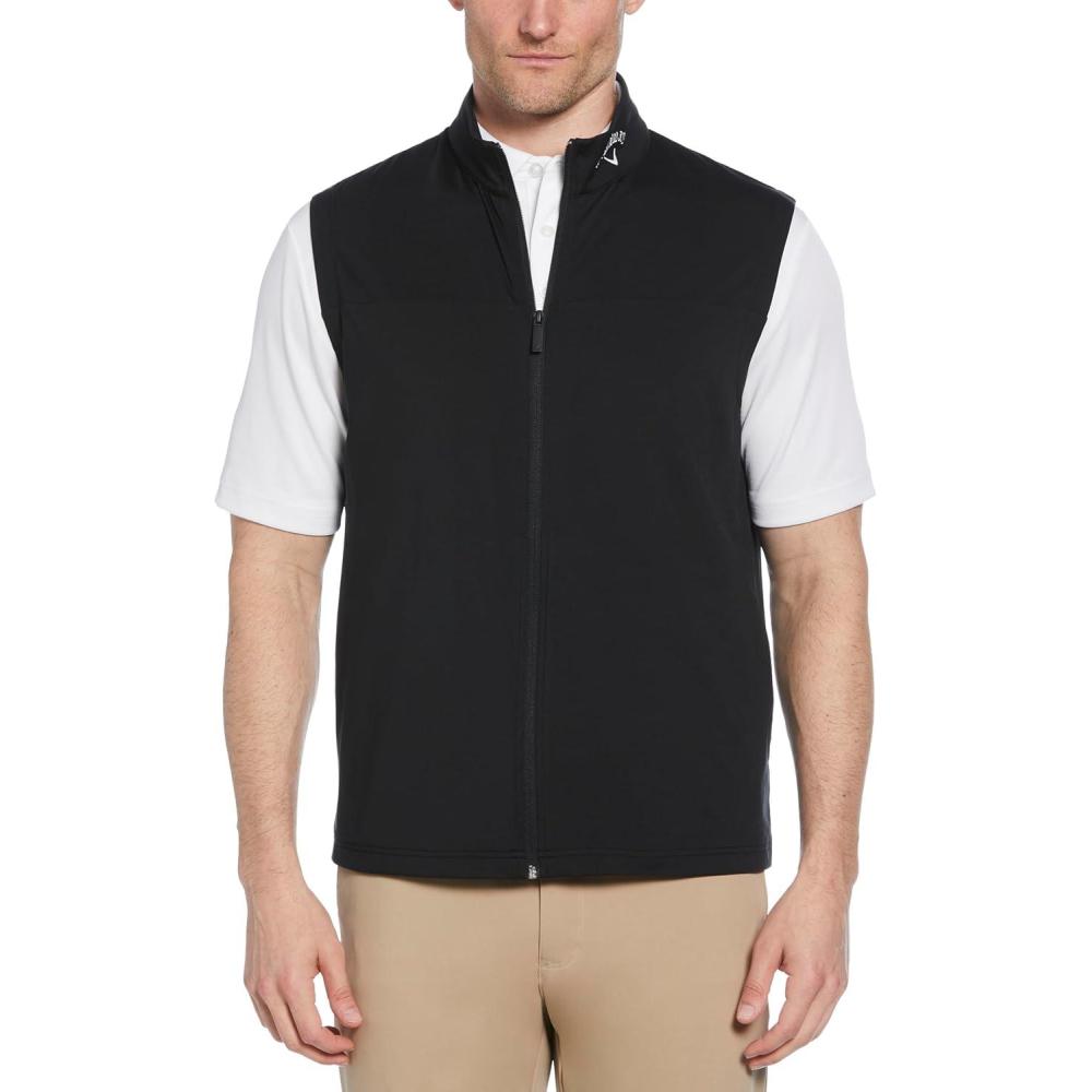 imageCallaway Mens Swing Tech Golf Vest Outerwear with Full Zip and Recycled Stretch FabricCaviar Black