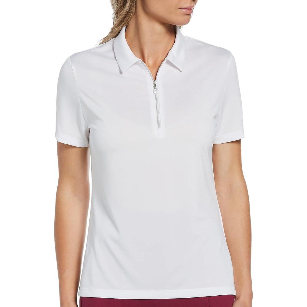 imageCallaway Womens Quarter Zip Short Sleeve Heather Golf Polo ShirtBrilliant White