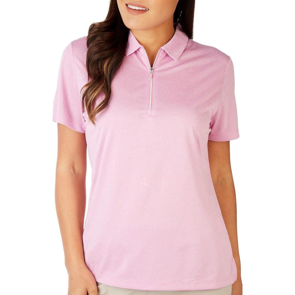 imageCallaway Womens Quarter Zip Short Sleeve Heather Golf Polo ShirtSunset Pink Htr
