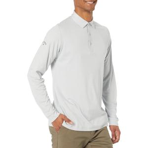 imageCallaway Mens Long Sleeve Moisture Wicking Golf Polo Shirt with Stretch Fabric Available in Big ampamp TallWhite Grey Htr