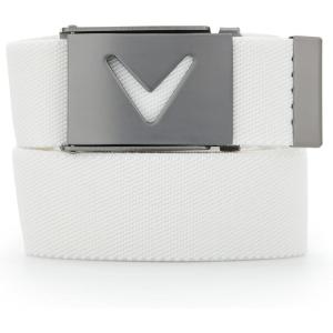 imageCallaway Mens VLogo Web Golf Belt with Durable Textured Stretch Material and Metal Tip Adjustable BuckleBright White
