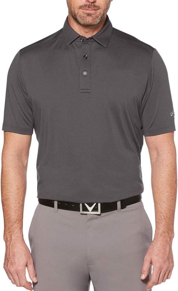 imageCallaway Mens Micro Hex Golf Performance Polo Shirt with Sun Protection Solid Stretch FabricAsphalt
