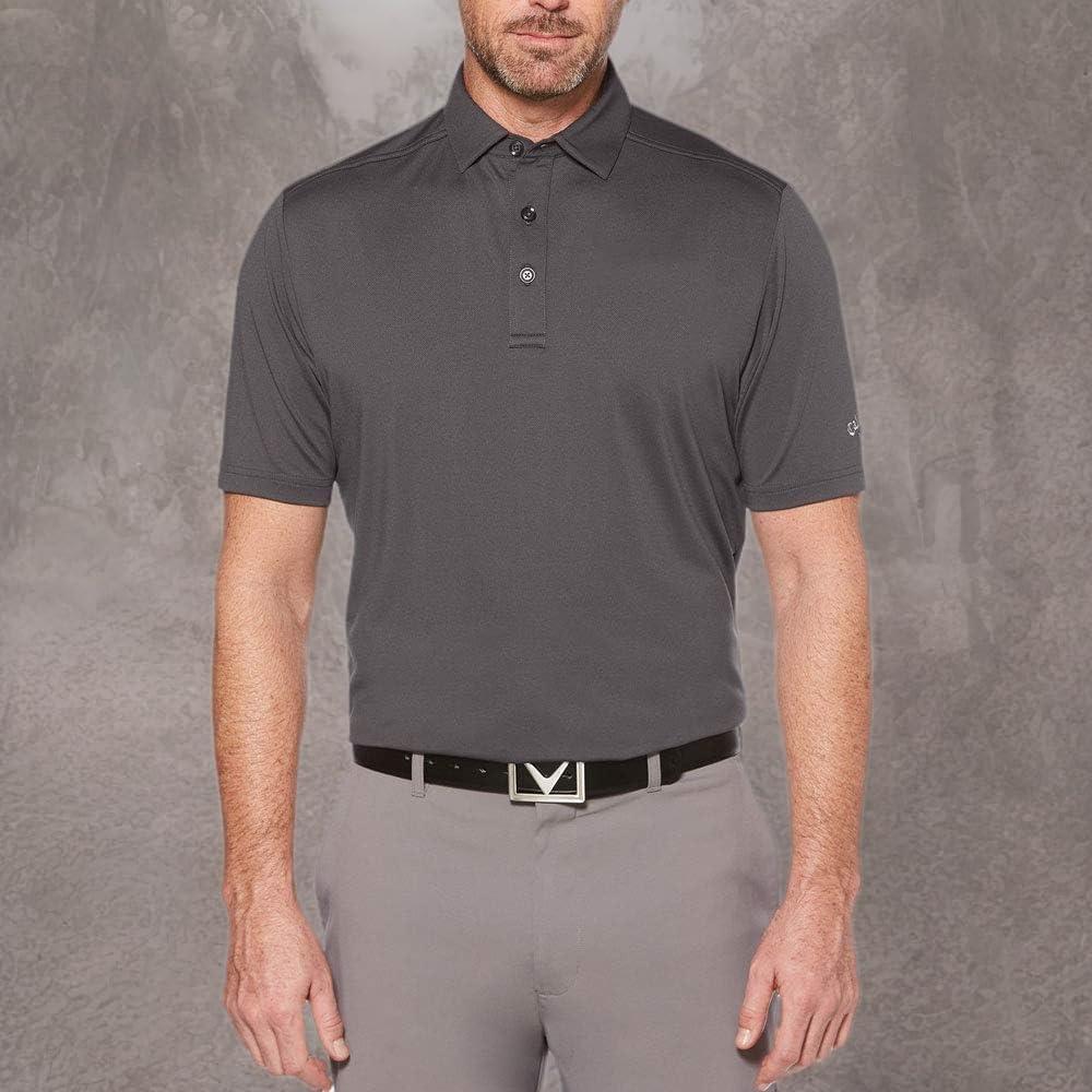 imageCallaway Mens Micro Hex Golf Performance Polo Shirt with Sun Protection Solid Stretch FabricAsphalt