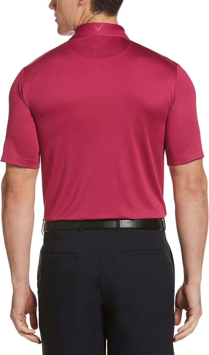 imageCallaway Mens Micro Hex Golf Performance Polo Shirt with Sun Protection Solid Stretch FabricBoudoir Red