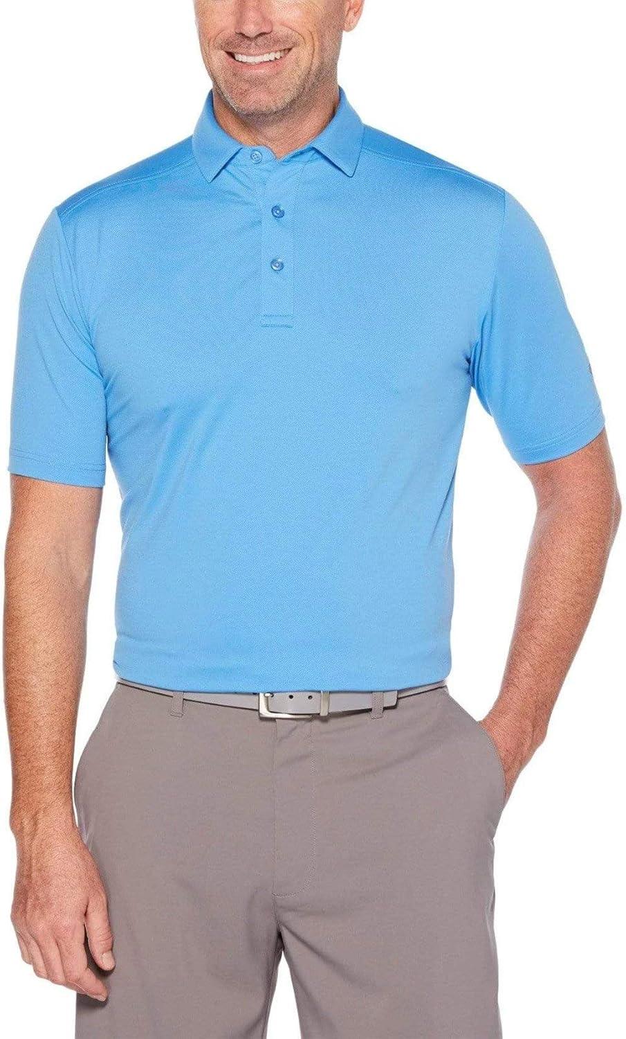 imageCallaway Mens Micro Hex Golf Performance Polo Shirt with Sun Protection Solid Stretch FabricIrish Green