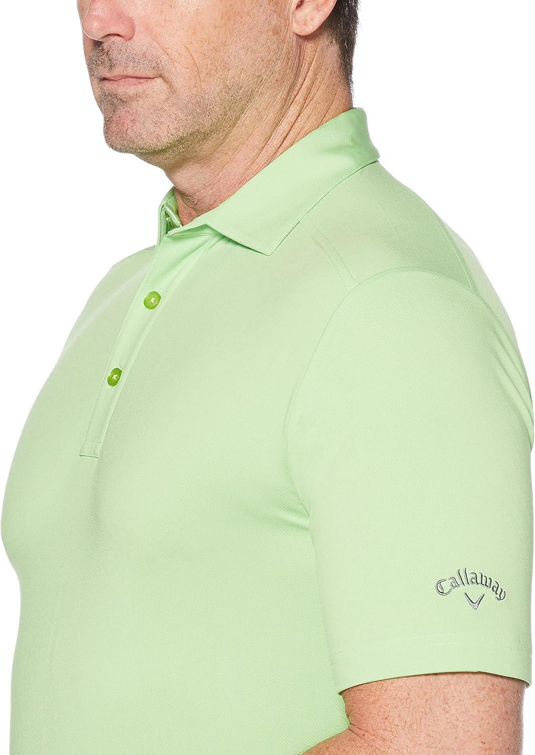 imageCallaway Mens Micro Hex Golf Performance Polo Shirt with Sun Protection Solid Stretch FabricJade Lime
