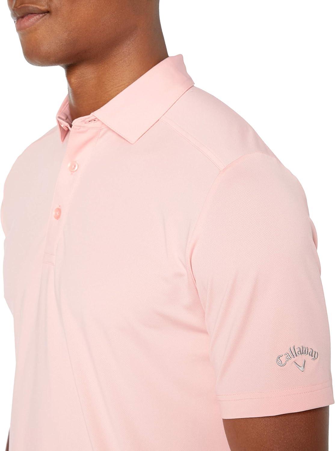 imageCallaway Mens Micro Hex Golf Performance Polo Shirt with Sun Protection Solid Stretch FabricPowder Pink