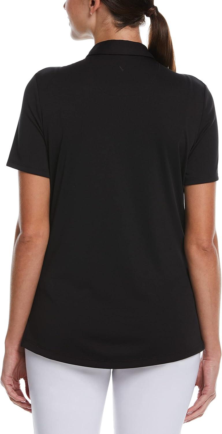 imageCallaway Womens Tournament Short Sleeve Golf Polo Shirt Added Stretch MoistureWicking Sun ProtectionCaviar Black