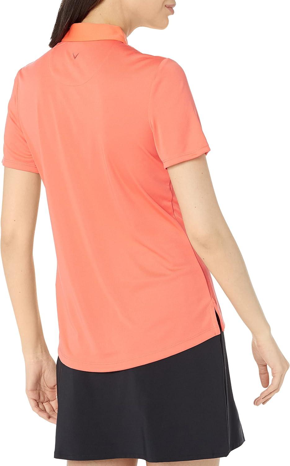 imageCallaway Womens Tournament Short Sleeve Golf Polo Shirt Added Stretch MoistureWicking Sun ProtectionHot Coral