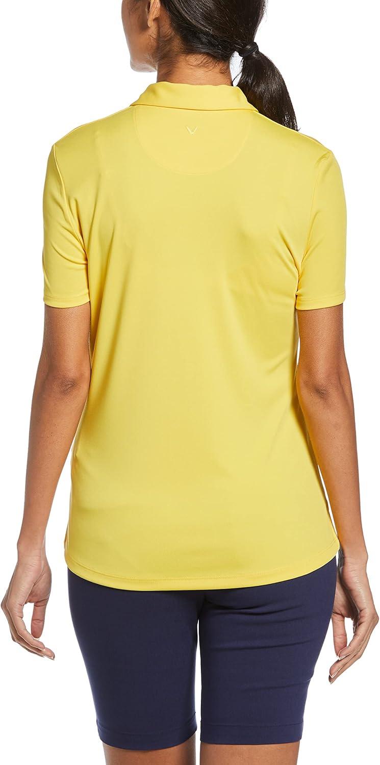 imageCallaway Womens Tournament Short Sleeve Golf Polo Shirt Added Stretch MoistureWicking Sun ProtectionLemon Zest
