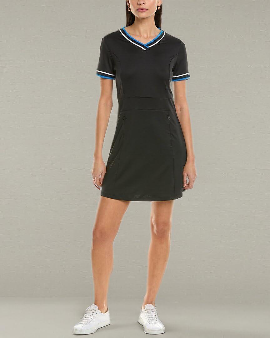 imageCallaway Womens VNeck Colorblock Short Sleeve Golf Dress with Truesculpt Stretch Fabric MoistureWicking Sun ProtectionCaviar