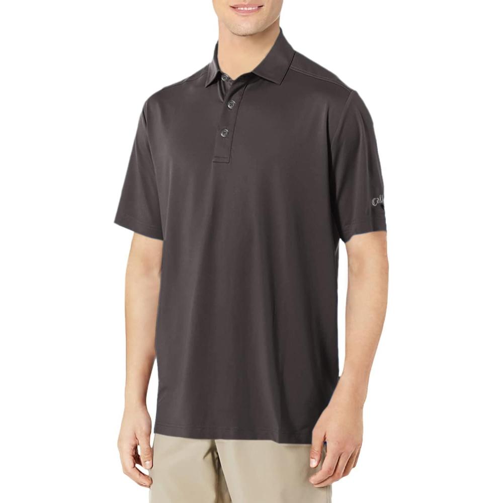 imageCallaway Mens Micro Hex Golf Performance Polo Shirt with Sun Protection Solid Stretch FabricAsphalt