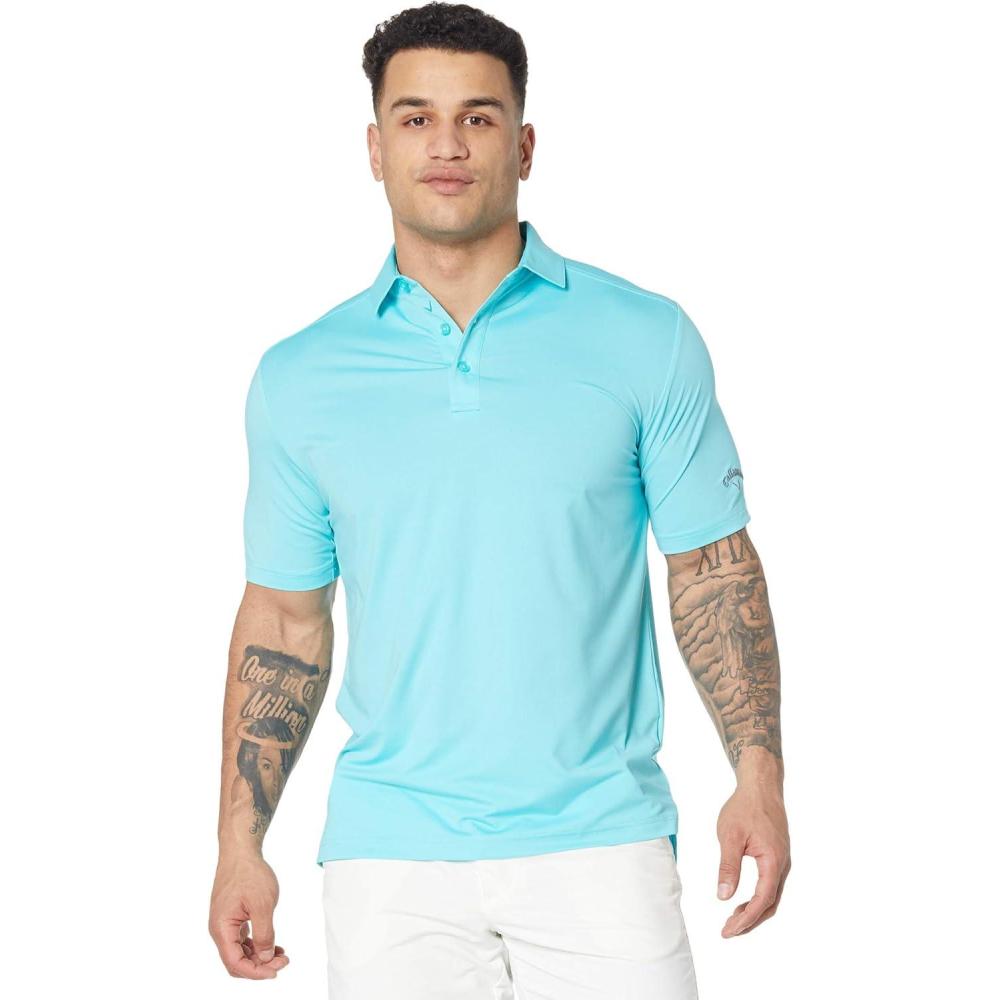 imageCallaway Mens Micro Hex Golf Performance Polo Shirt with Sun Protection Solid Stretch FabricBlue Curacao