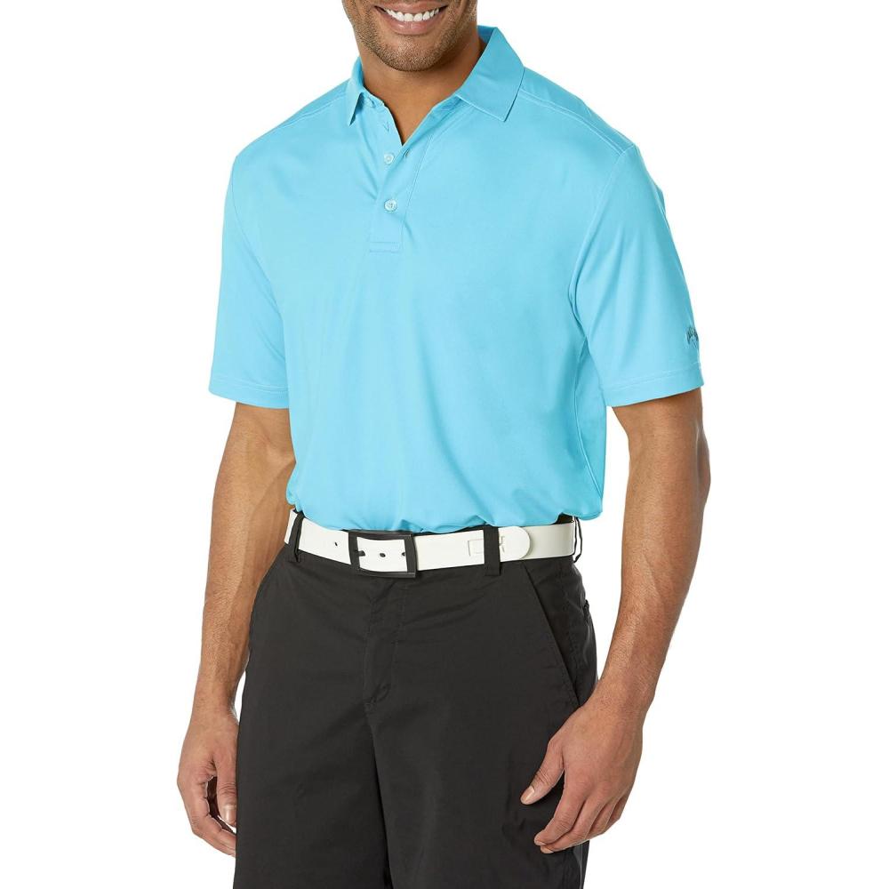 imageCallaway Mens Micro Hex Golf Performance Polo Shirt with Sun Protection Solid Stretch FabricBlue Grotto