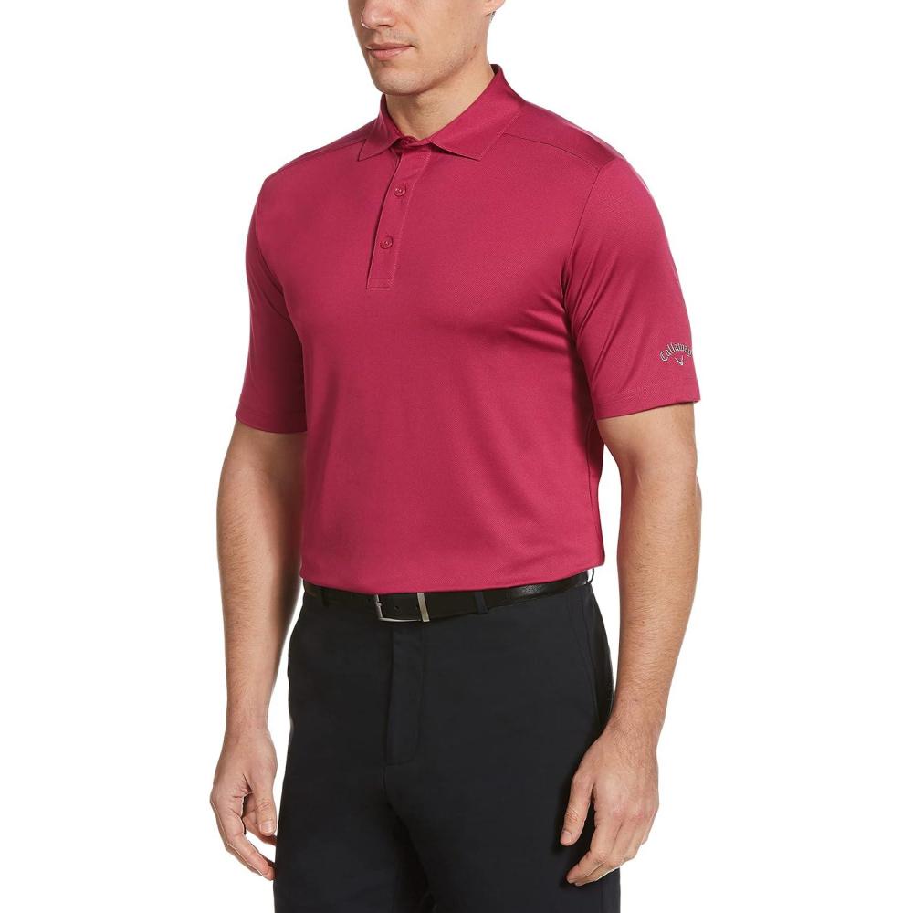 imageCallaway Mens Micro Hex Golf Performance Polo Shirt with Sun Protection Solid Stretch FabricBoudoir Red