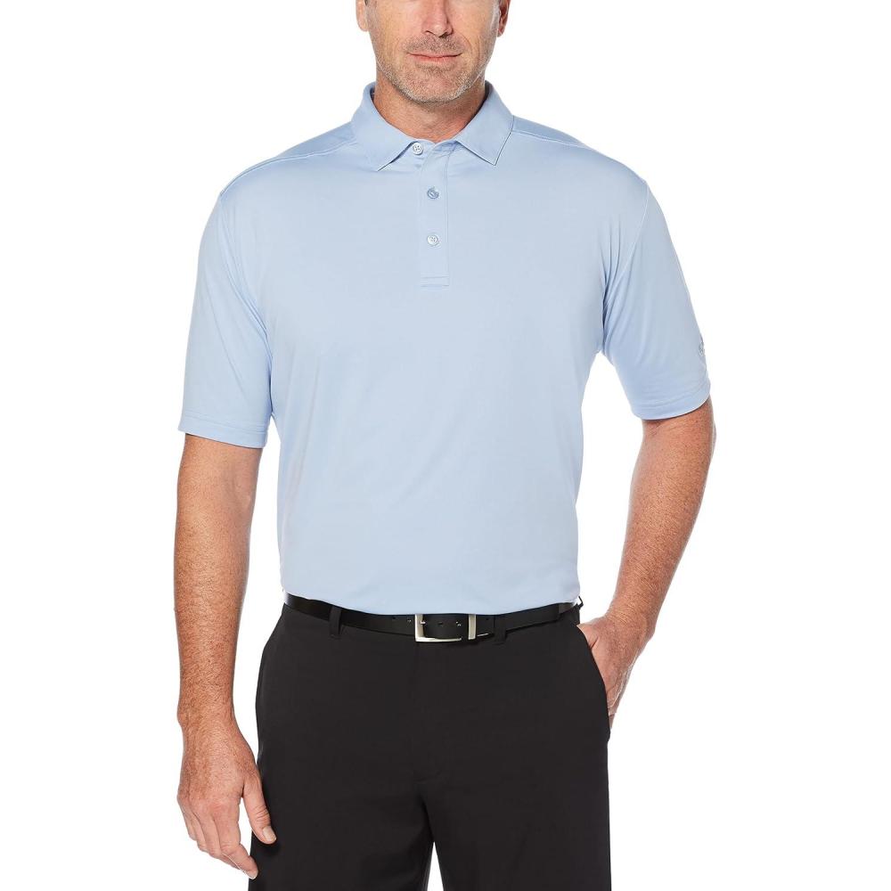 imageCallaway Mens Micro Hex Golf Performance Polo Shirt with Sun Protection Solid Stretch FabricBrunnera Blue