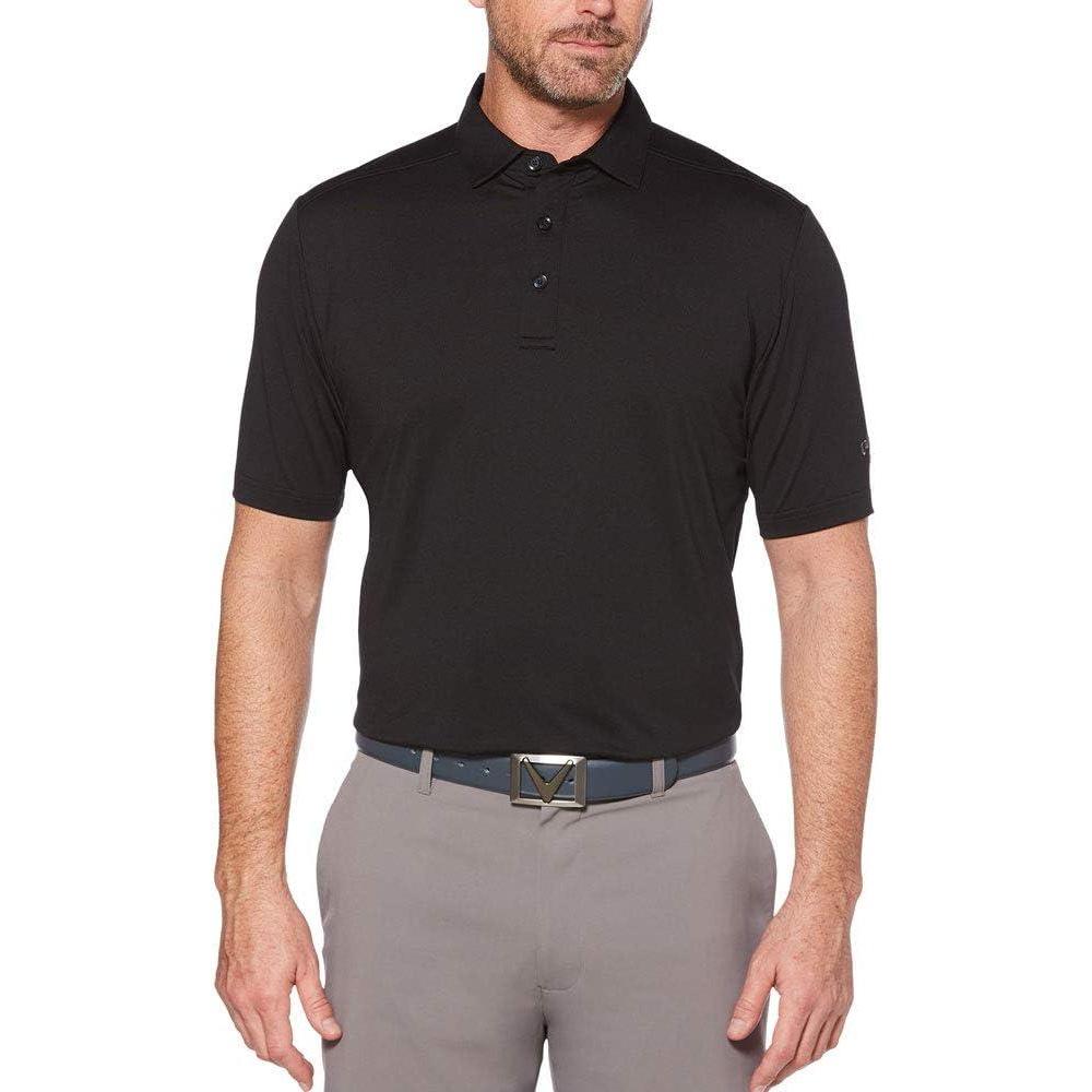 imageCallaway Mens Micro Hex Golf Performance Polo Shirt with Sun Protection Solid Stretch FabricCaviar