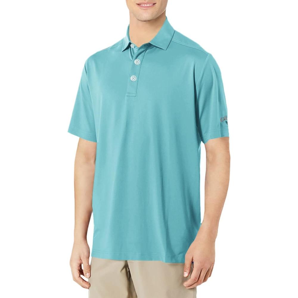 imageCallaway Mens Micro Hex Golf Performance Polo Shirt with Sun Protection Solid Stretch FabricDelphinium Blue