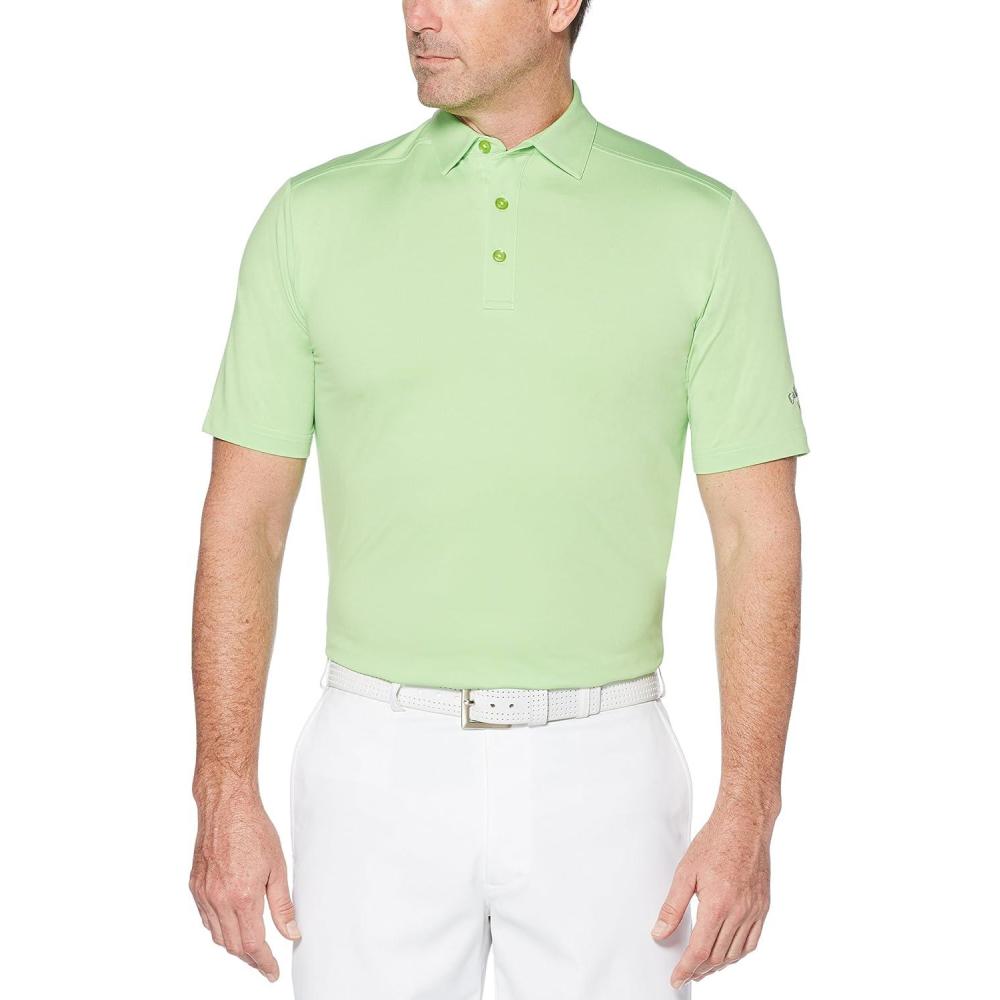 imageCallaway Mens Micro Hex Golf Performance Polo Shirt with Sun Protection Solid Stretch FabricJade Lime