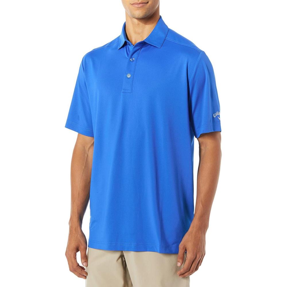 imageCallaway Mens Micro Hex Golf Performance Polo Shirt with Sun Protection Solid Stretch FabricMagnetic Blue