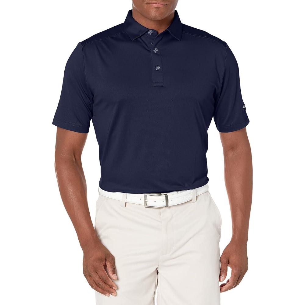 imageCallaway Mens Micro Hex Golf Performance Polo Shirt with Sun Protection Solid Stretch FabricPeacoat