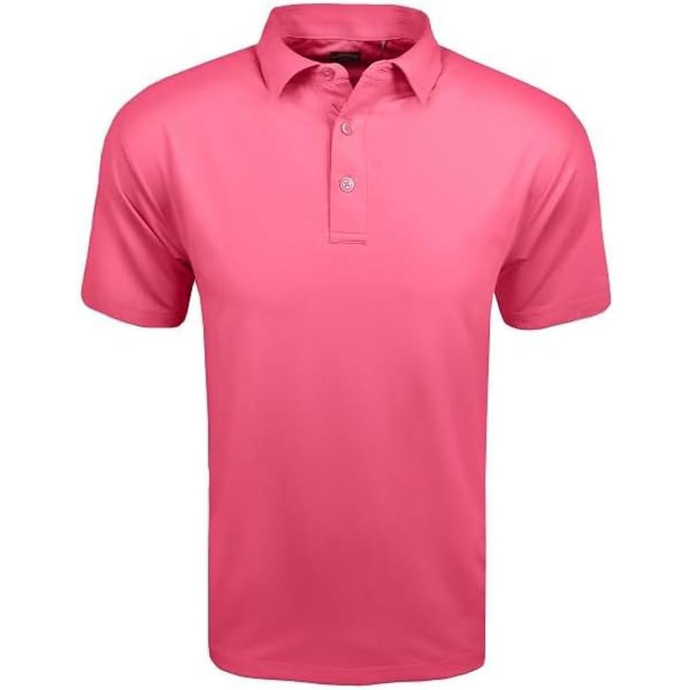 imageCallaway Mens Micro Hex Golf Performance Polo Shirt with Sun Protection Solid Stretch FabricPink