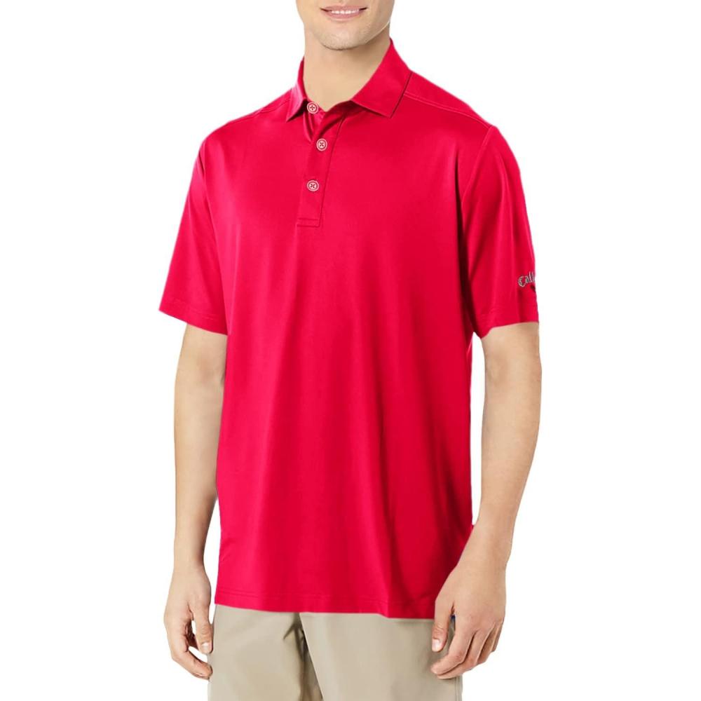 imageCallaway Mens Micro Hex Golf Performance Polo Shirt with Sun Protection Solid Stretch FabricTango Red