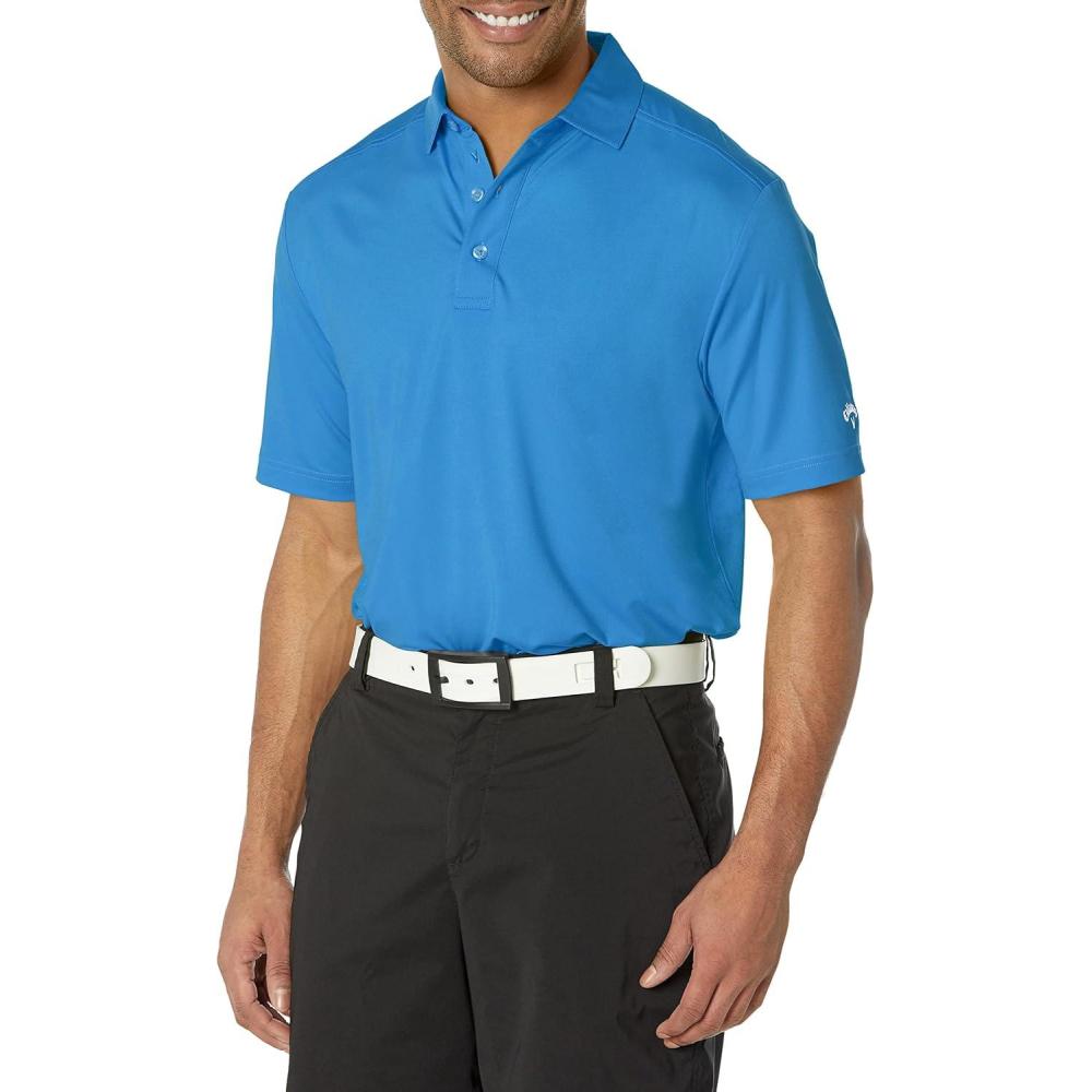 imageCallaway Mens Micro Hex Golf Performance Polo Shirt with Sun Protection Solid Stretch FabricVallarta Blue