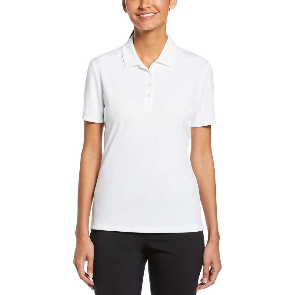 imageCallaway Womens Tournament Short Sleeve Golf Polo Shirt Added Stretch MoistureWicking Sun ProtectionBright White