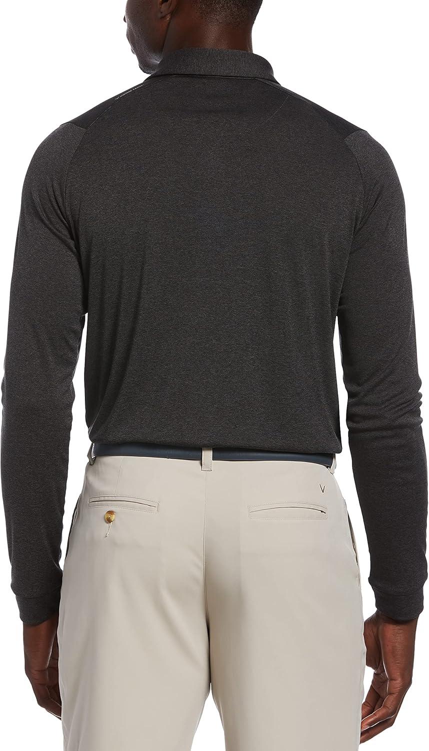 imageCallaway Mens Long Sleeve Moisture Wicking Golf Polo Shirt with Stretch Fabric Available in Big ampamp TallBlack Heather 20