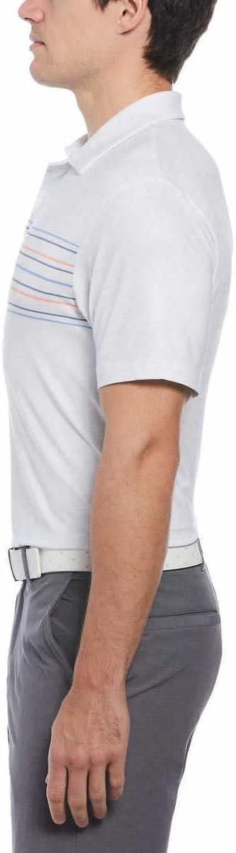 imageCallaway Mens Short Sleeve Core Performance Golf Polo Shirt with Sun ProtectionBlueGrayCoral Chest Stripe White