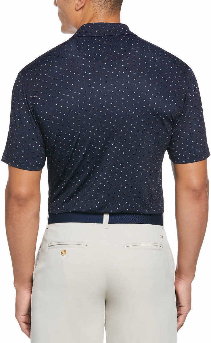 imageCallaway Mens Short Sleeve Core Performance Golf Polo Shirt with Sun ProtectionDark Blue Allover Logo Print