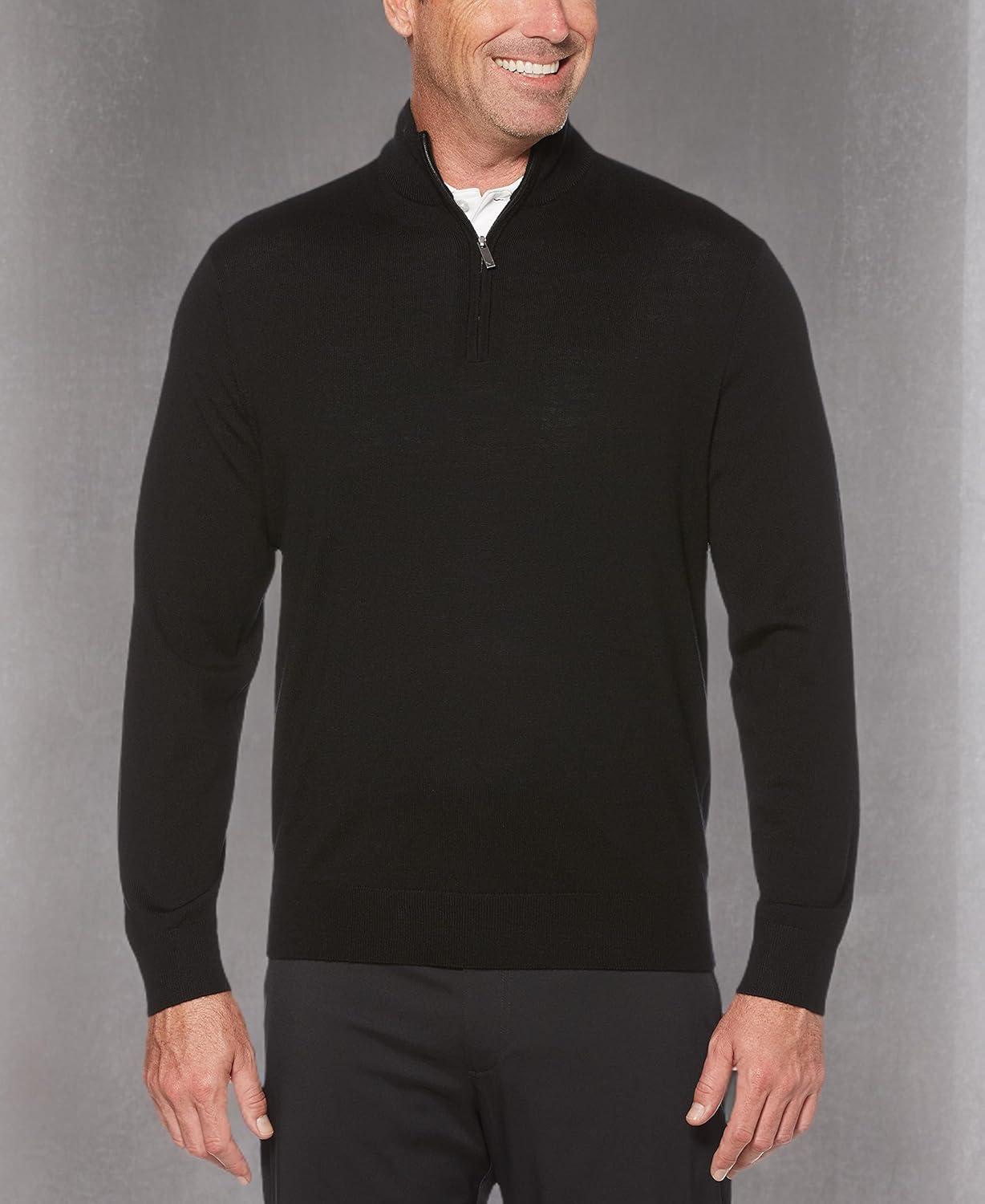 imageCallaway Weather Series Mens 14 Zip Golf Sweater with Mock Collar Thermal Merino Wool Breathable Soft FabricBlack Onyx