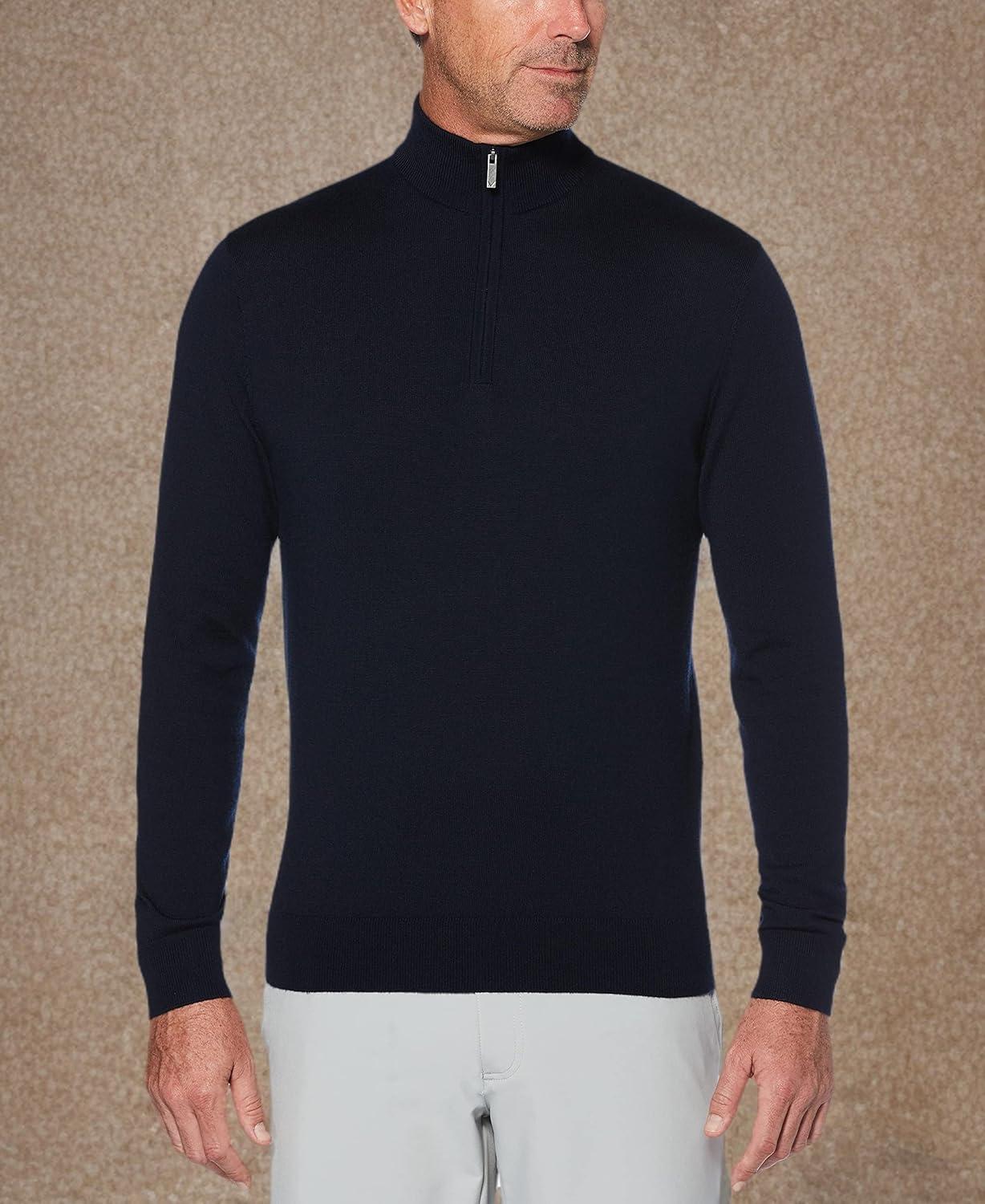 imageCallaway Weather Series Mens 14 Zip Golf Sweater with Mock Collar Thermal Merino Wool Breathable Soft FabricDark Navy