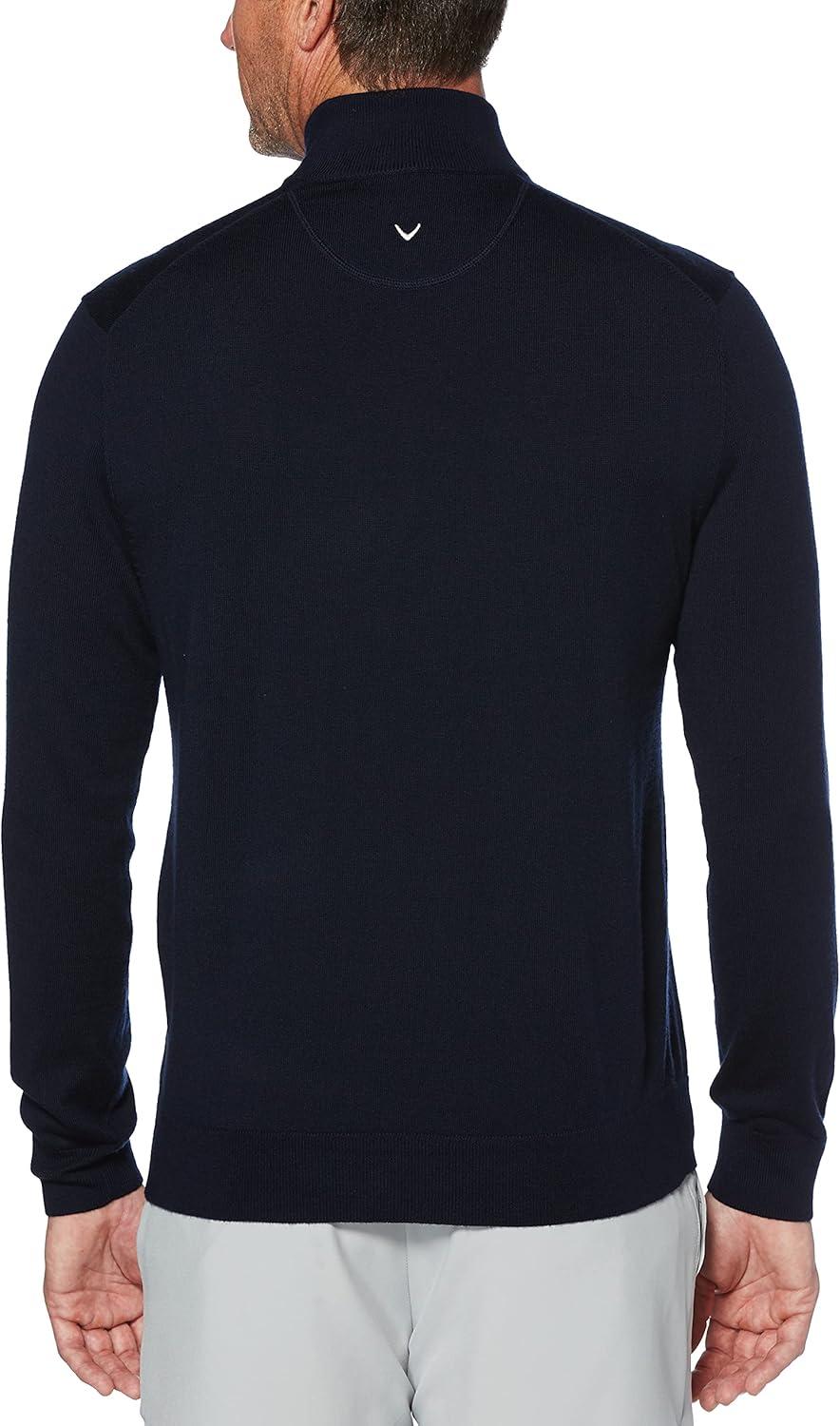 imageCallaway Weather Series Mens 14 Zip Golf Sweater with Mock Collar Thermal Merino Wool Breathable Soft FabricDark Navy