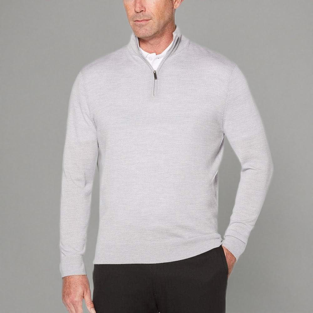 imageCallaway Weather Series Mens 14 Zip Golf Sweater with Mock Collar Thermal Merino Wool Breathable Soft FabricPearl Blue Heather