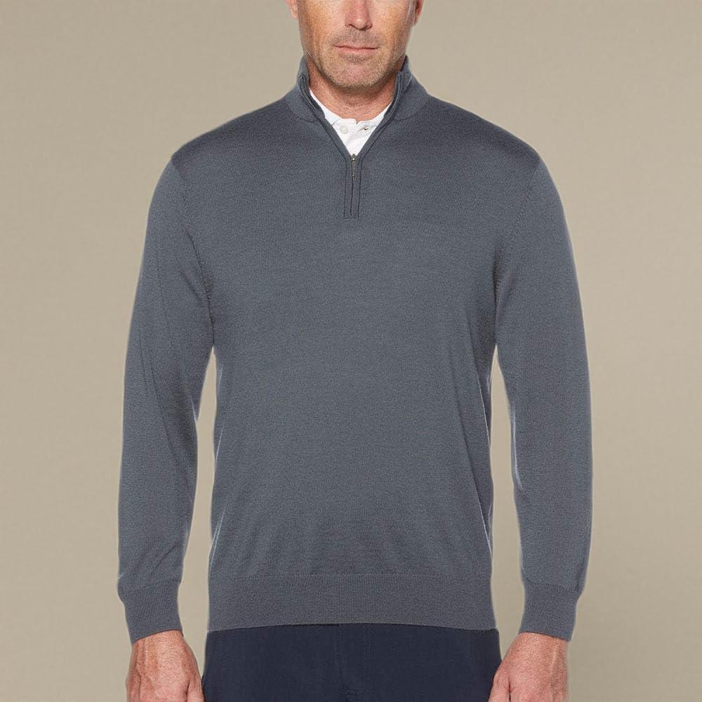 imageCallaway Weather Series Mens 14 Zip Golf Sweater with Mock Collar Thermal Merino Wool Breathable Soft FabricQuiet Shade Grey
