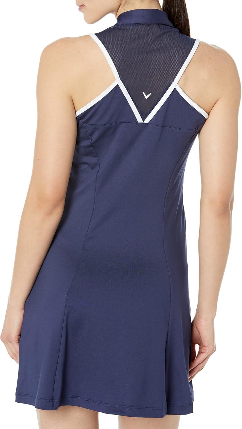 imageCallaway Womens Sleeveless Flounce Golf Dress with Inner Short Racer Back Truesculpt Technology Stretch FabricPeacoat