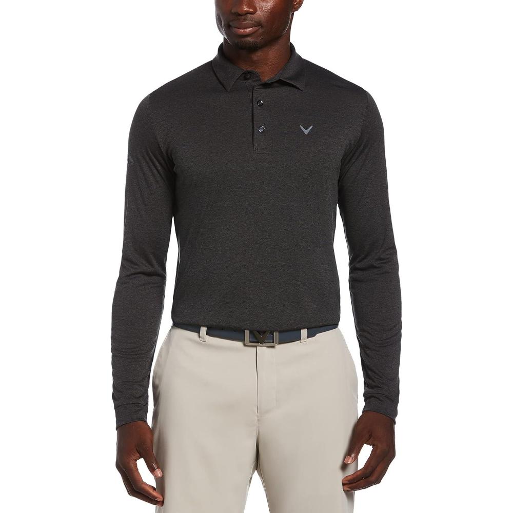 imageCallaway Mens Long Sleeve Moisture Wicking Golf Polo Shirt with Stretch Fabric Available in Big ampamp TallBlack Heather 20